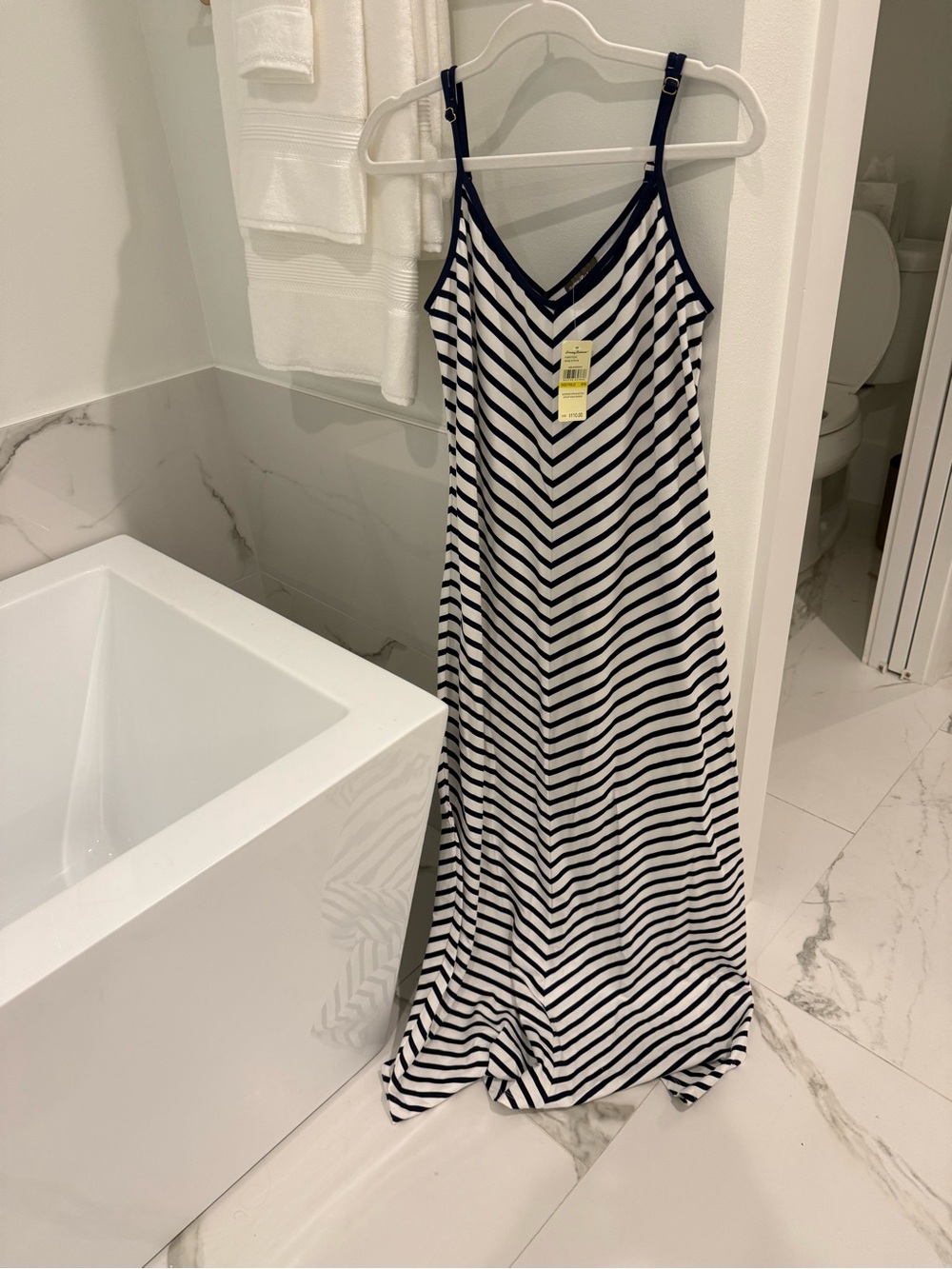 Tommy Bahama Black & White Striped V-Neck Maxi Dress